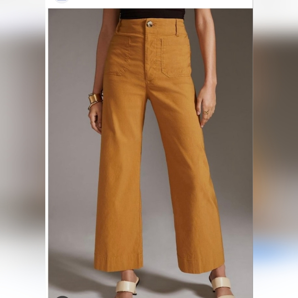 Anthropologie Wide-Leg High-Rise Pants — Mustard
